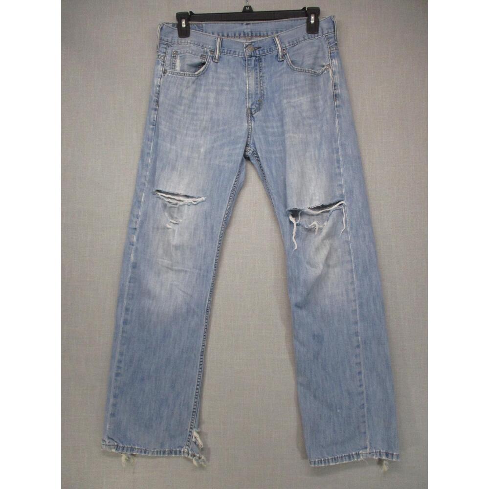 Levis Light Blue Distressed OnTrend Frayed Hem Relaxed Jeans Men Size W31 L32